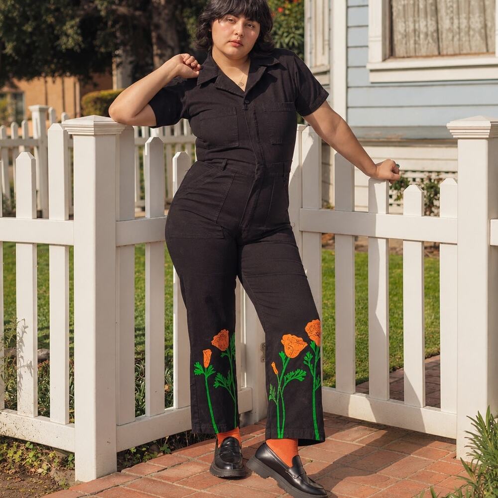 Big Bud Press California Poppy Jumpsuit short sleeve Black size Large